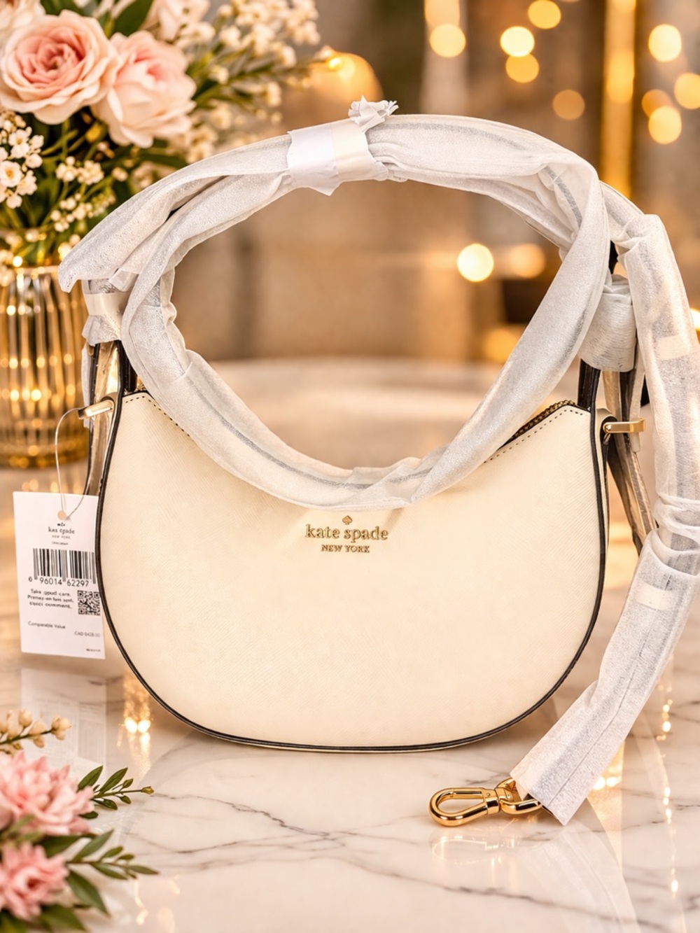 kate spade Cream Crescent Shoulder Bag with Gold Hardware